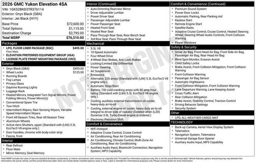 Onyx Black 2026 GMC Yukon 4WD Elevation
