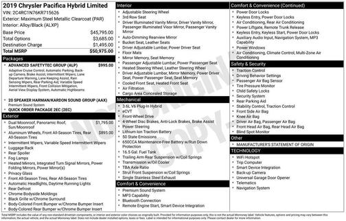 2019 Chrysler Pacifica Hybrid Limited