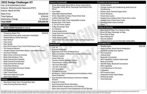 White Knuckle Clearcoat 2022 Dodge Challenger GT