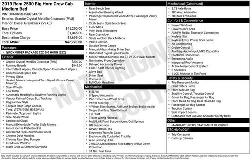 Granite Crystal Metallic Clearcoat 2019 RAM 2500 Big Horn Crew Cab 4x4 6'4' Box