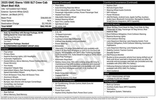 Summit White 2025 GMC Sierra 1500 SLT