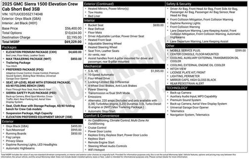 Onyx Black 2025 GMC Sierra 1500 Elevation
