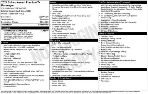 Crystal Black Silica 2024 Subaru Ascent Premium 7-Passenger