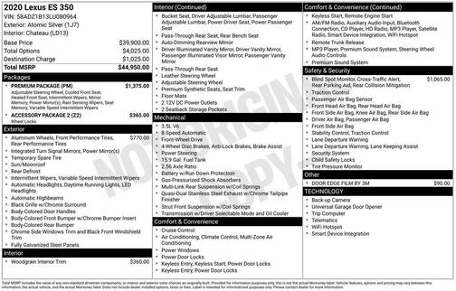 2020 Lexus ES 350 Base