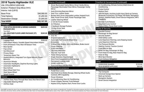 Predawn Gray Mica 2018 Toyota Highlander XLE