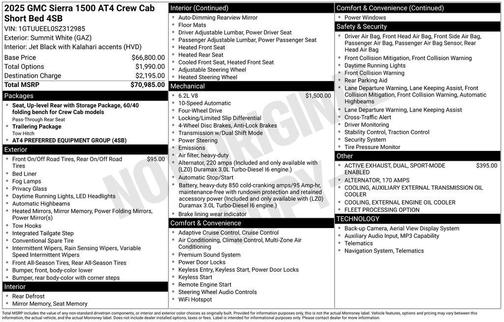 Summit White 2025 GMC Sierra 1500 AT4