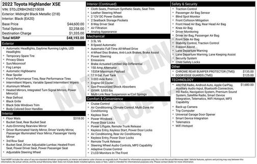 Midnight Black Metallic 2022 Toyota Highlander XSE