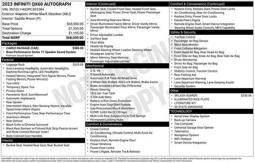 Majestic White/Black Obsidian 2023 INFINITI QX60 AUTOGRAPH