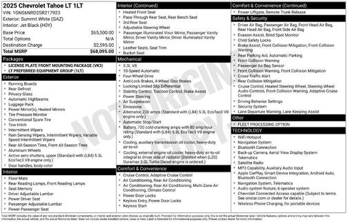 Summit White 2025 Chevrolet Tahoe LT