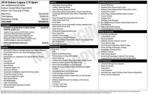 2018 Subaru Legacy Sport