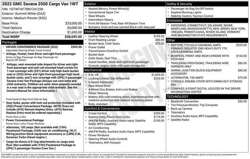 2022 GMC Savana 2500 Work Van