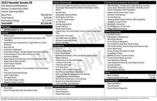 Curated Silver 2023 Hyundai SONATA SE