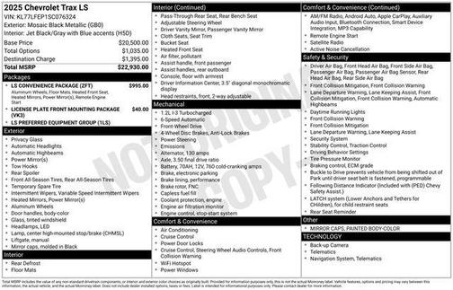Mosaic Black Metallic 2025 Chevrolet Trax LS