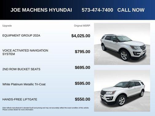 White Platinum Metallic Tri-Coat 2016 Ford Explorer XLT