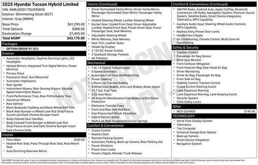 Shimmering Silver 2025 Hyundai TUCSON Hybrid Limited