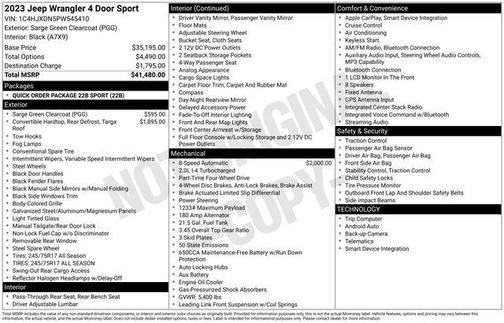 Sarge Green Clearcoat 2023 Jeep Wrangler Sport