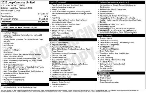 Hydro Blue Pearlcoat 2026 Jeep Compass Limited