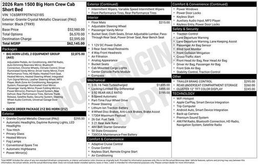 2026 RAM 1500 Big Horn/Lone Star
