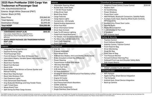Bright White Clearcoat 2025 RAM ProMaster 2500 Tradesman