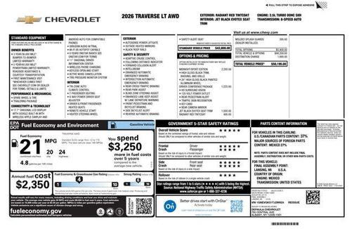 Radiant Red 2026 Chevrolet Traverse LT