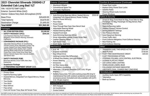 Summit White 2021 Chevrolet Silverado 3500 LT