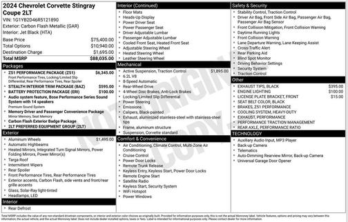 2024 Chevrolet Corvette Stingray w/2LT