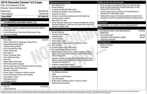 2018 Chevrolet Camaro 1LS
