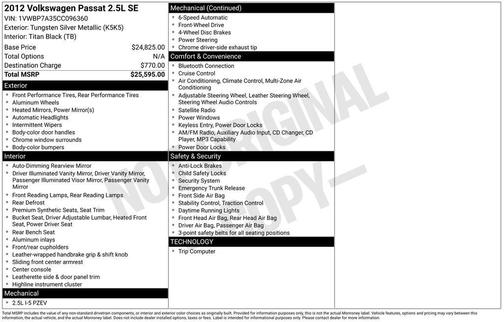 2012 Volkswagen Passat 2.5 SE