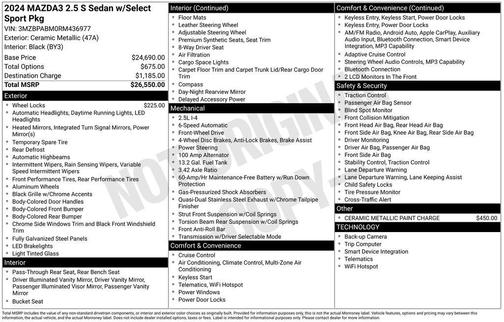 Ceramic Metallic 2024 Mazda Mazda3 2.5 S Select Sport
