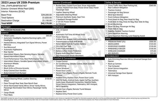 White Pearl 2023 Lexus UX 250h Base