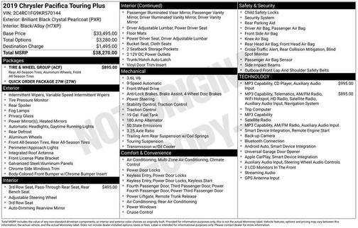 Brilliant Black Crystal Pearlcoat 2019 Chrysler Pacifica Touring Plus