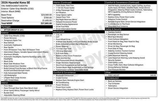 Cyber Gray Metallic 2026 Hyundai KONA SE