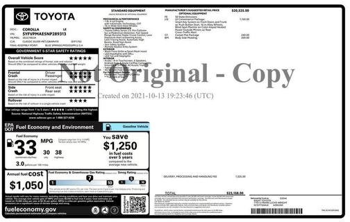 Classic Silver Metallic 2022 Toyota Corolla LE
