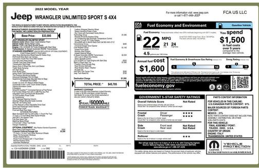 2022 Jeep Wrangler Unlimited Sport