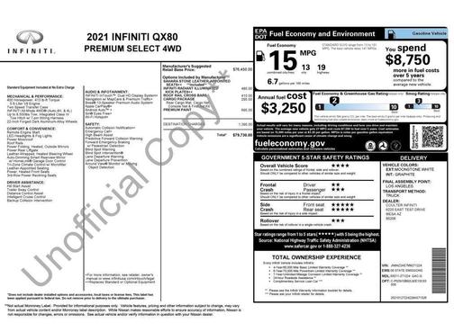 Moonstone White 2021 INFINITI QX80 PREMIUM SELECT