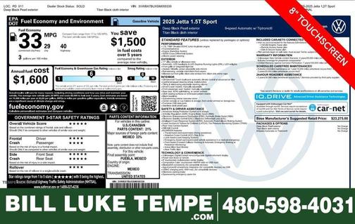 Deep Black Pearl Effect 2025 Volkswagen Jetta 1.5T Sport