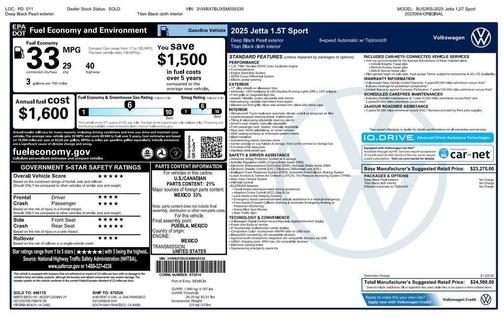 Deep Black Pearl Effect 2025 Volkswagen Jetta 1.5T Sport