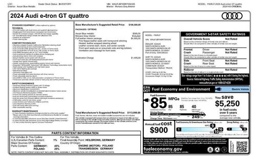 Ascari Blue Metallic 2024 Audi e-tron GT Premium Plus