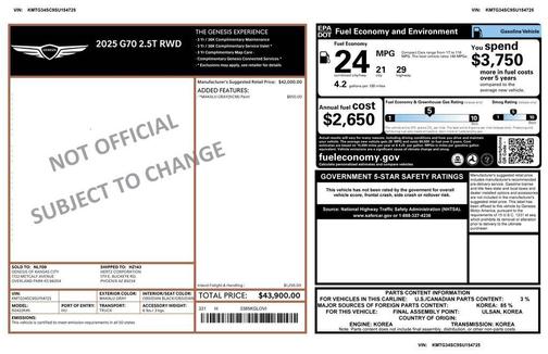 2025 Genesis G70 2.5T