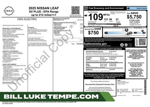 White 2025 Nissan Leaf SV PLUS