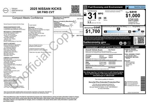 Super Black 2025 Nissan Kicks SR