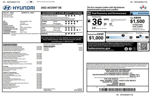 Frost White 2022 Hyundai Accent SE
