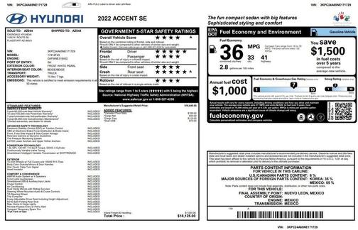 Frost White 2022 Hyundai Accent SE