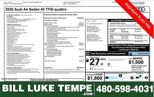 Glacier White Metallic 2020 Audi A4 40 Premium Plus