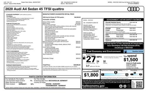 Glacier White Metallic 2020 Audi A4 40 Premium Plus