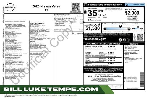 Black 2025 Nissan Versa 1.6 SV