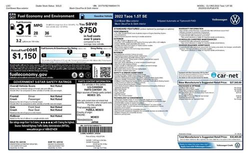 Cornflower Blue 2022 Volkswagen Taos 1.5T SE