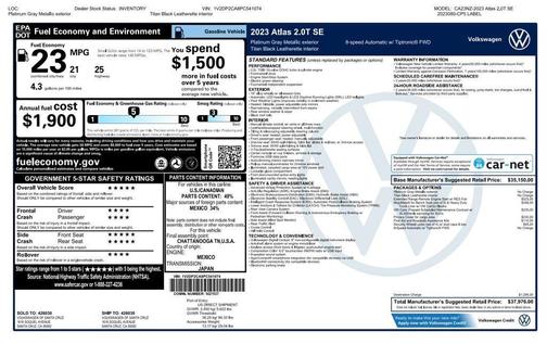 Platinum Gray Metallic 2023 Volkswagen Atlas 2.0T SE