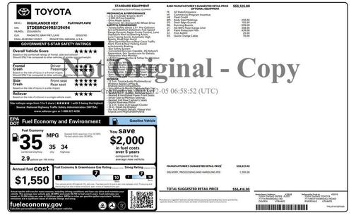 Magnetic Gray Metallic 2024 Toyota Highlander Hybrid Platinum
