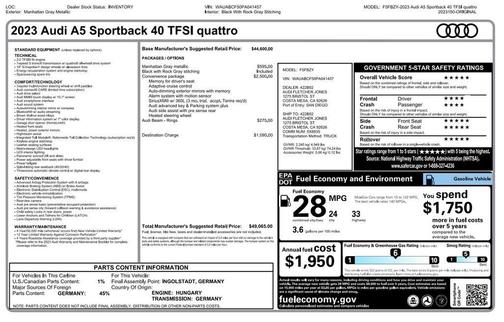 Manhattan Gray Metallic 2023 Audi A5 40 Premium